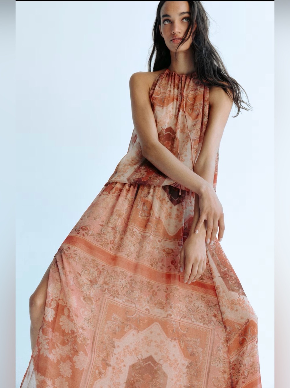 H&M Halter Orange patterned Maxi Dress